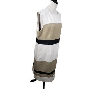 Studio One New York Women's Plus 16W Sleeveless White Tan & Black Stretchy Dress